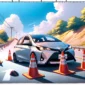 DALL·E 2024 05 21 12.47.01 Create a horizontal 8k resolution anime style scene depicting a Toyota Yaris on a hill with traffic cones placed behind it indicating the car has to 85x85